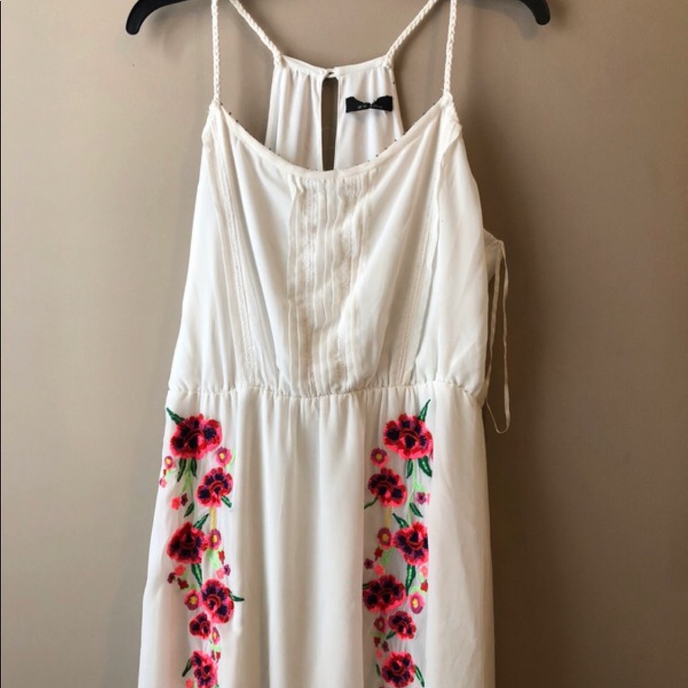 White Maxi Dress w/ Bright Colored Flowers
